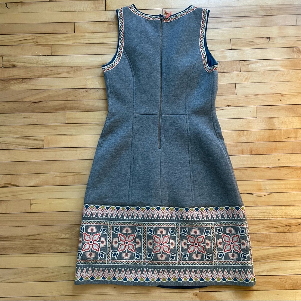 Maeve Gray Embroidered Sleeveless Mini Dress with Pink & Blue Accents - Picture 5 of 10